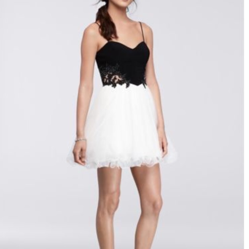 Black and White David’s Bridal Short Formal Dress